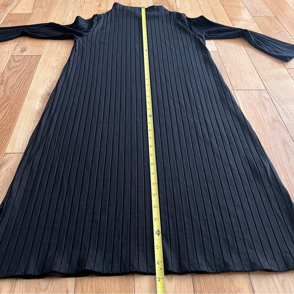 Eileen Fisher Washable Stretch Ribbed Funnel Neck Black Midi Dress Size XS - Picture 7 of 11